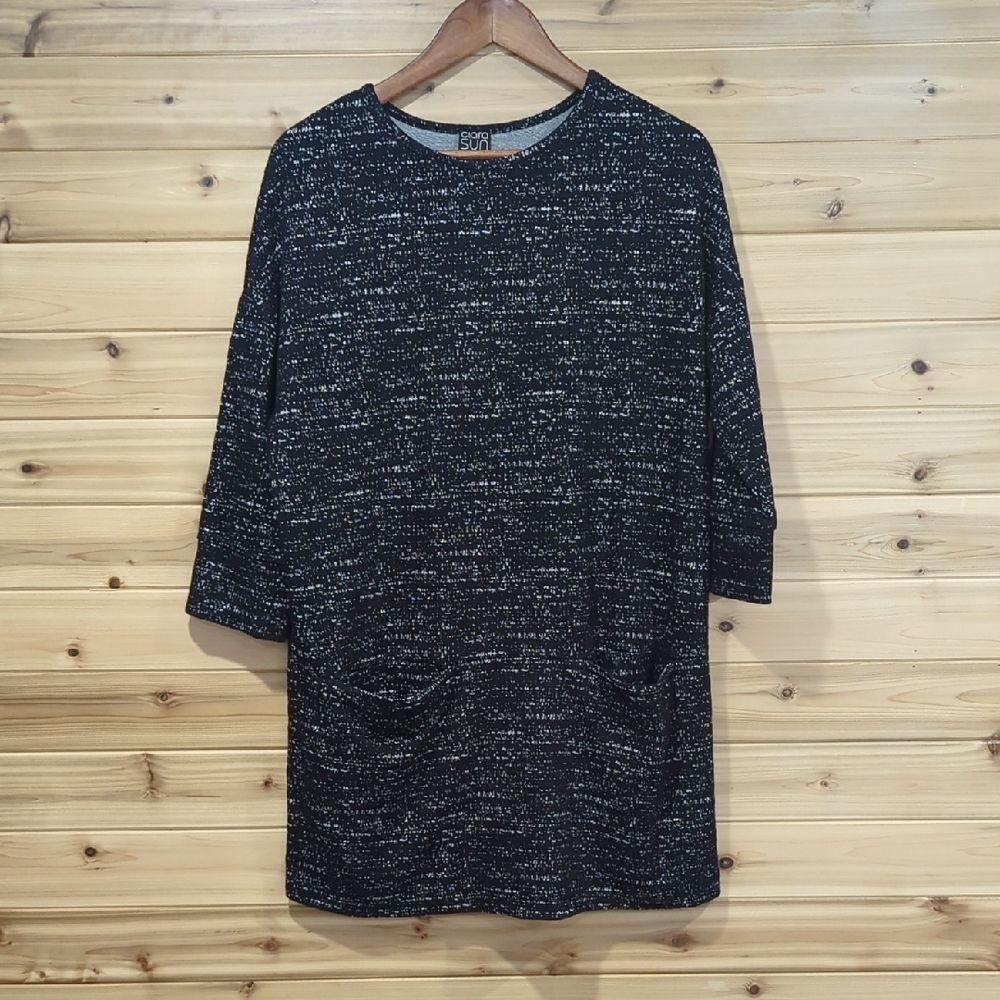 Clara Sun‎ Woo Top Womens XS Black Tunic with Pockets Art Classic